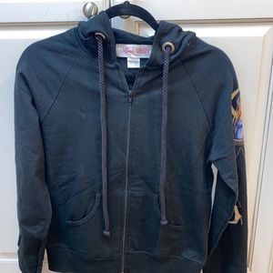 Moshi moshi FULL zip hoodie with graphics on sleeve black Sz M NWOT